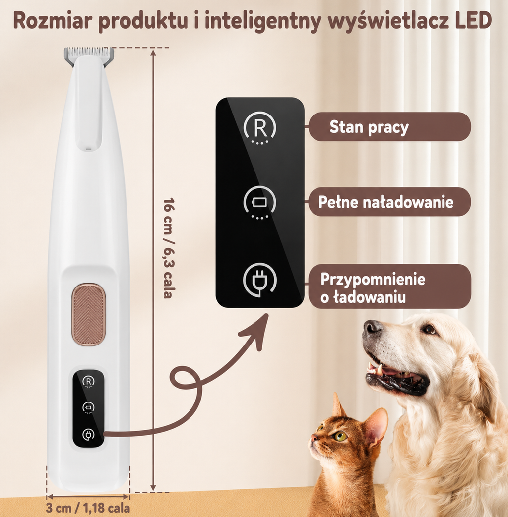Trymer do łap zwierząt z oświetleniem LED